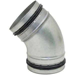 Curva a semiguscio a 45°/Ø 100 mm con guarnizione a labbro per sistemi di ventilazione.