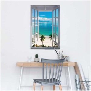 Maxiposter Beach Window: Poster mit Fensterblick auf Strand und Meer, 61x91,5 cm.