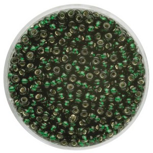 Dunkelgrüne Rocailles mit Silbereinzug, 2,6 mm, ideal zum Schmuckbasteln.