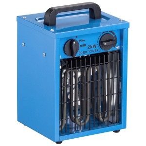 Termoventilatore elettrico blu Alduro 2kW con termostato e maniglia.