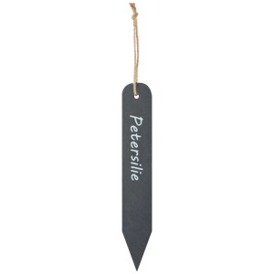 Kräuterstecker Petersilie aus Steingut in Natur mit Kordel zur Gartendekoration.