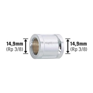 Manicotto filettato in ottone cromato, 14,9 mm (Rp 3/8) per connessioni sicure dei tubi.