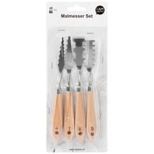 I Am Creative Malmesser-Set, 4-teilig, mit Holzgriffen und verschiedenen Klingenformen.