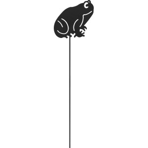 Dunkelgrauer Gartenstecker Frosch aus Eisen, 30cm hoch, zur Dekoration im Garten.