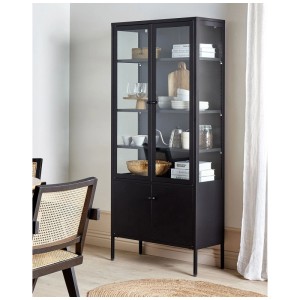 Vitrine noire Beliani Oxted en acier avec portes en verre, 180x80x35 cm. Design moderne pour salon.