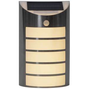 Lampada da parete solare Wally Star Trading argentata con sensore di movimento e luce bianca calda.