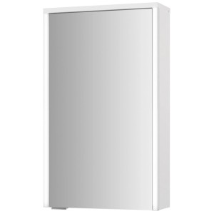 Armoire de toilette à LED Sieper Gabun blanche avec porte miroir, deux bandes LED et étagères en verre.