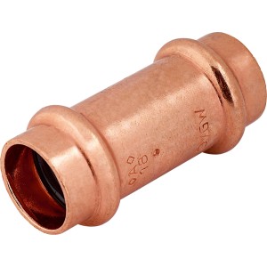 Raccordo a pressare in rame, Ø 18 mm, per collegare tubi in rame in impianti sanitari e di riscaldamento.