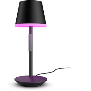 Schwarze Philips Hue Go Tischleuchte mit farbigem Licht für Innen & Außen.