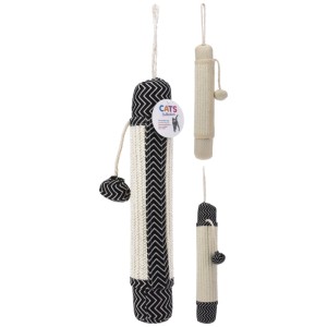Arbre à chat en sisal, noir et blanc, hauteur 38 cm, avec jouet pour l'entretien des griffes et l'activité.