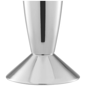 Chromfarbene Basis einer Brilliant Lavalampe. Glänzendes Metall, konischer Fuß, Teil einer Retro Design-Tischlampe.