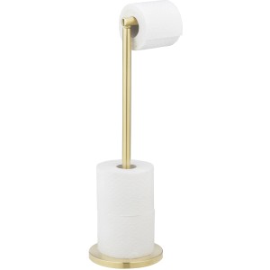 Wenko Porta carta igienica 2 in 1 oro con rotoli di carta. Acciaio inossidabile, ca. 55 cm di altezza.