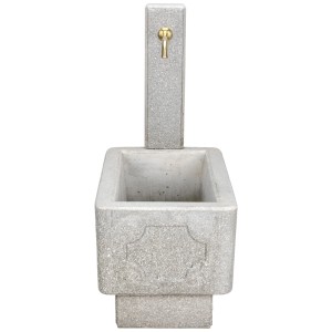 Fontana Nouvel Lungo, in cemento grigio, con rubinetto in ottone. Design senza tempo per giardino e terrazza.