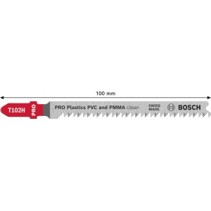 Set di lame per seghetto alternativo Bosch Pro Plastics PVC Clean T102H, 100 mm, 3 pezzi, argento.