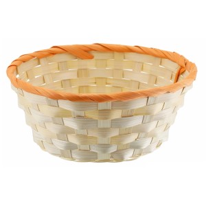 Cestino in bambù naturale con bordo arancione, Ø 20 cm, per Pasqua.