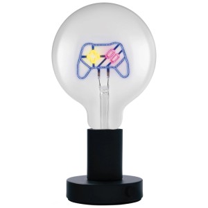Lampada da tavolo LED Osram nera con motivo controller di gioco nella lampadina.