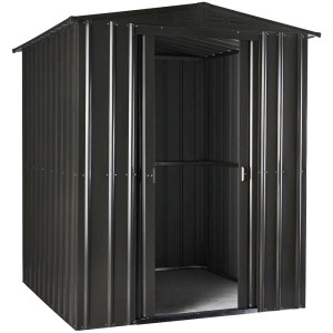 Abri de jardin en métal Plus 6x5 anthracite avec porte coulissante. Idéal pour ranger les outils de jardin.