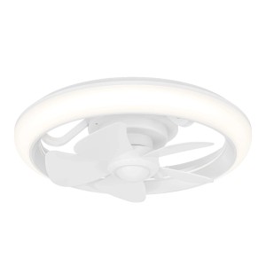 Ventilatore da soffitto LED Eglo Fernandina bianco con anello luminoso integrato e tre pale. Design moderno, Ø 39,8 cm.