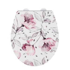 Sedile WC Wenko Ripa in Duroplast con motivo floreale, vista dall'alto.