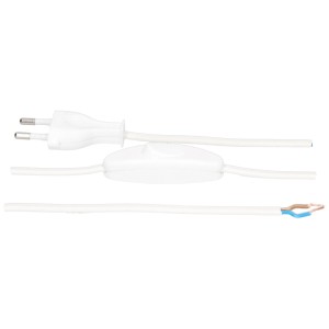 Cavo di alimentazione bianco TDLF con interruttore, 2 m di lunghezza, 2x0,75 mm² per elettrodomestici.