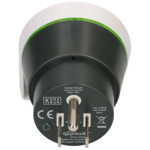 Weiß-schwarzer Reiseadapter Europe - USA, 125 V, für Reisen in die USA.