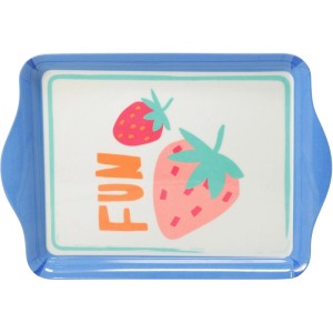 Serviertablett Melamin mit Erdbeer-Motiv, 21x14cm, ideal für Camping und Picknick.