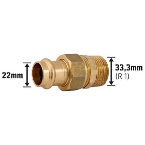 Raccordo a pressare: Pressfitting in bronzo rosso, Ø 22 mm x 33,3 mm (R 1), con filettatura esterna.