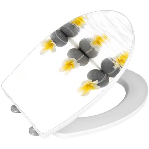 Wenko Sedile WC Stones with Flower, Duroplast, chiusura rallentata Easy-Close.