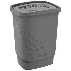 Cesto portabiancheria grigio Rotho Flowers 55l con motivo floreale e coperchio.