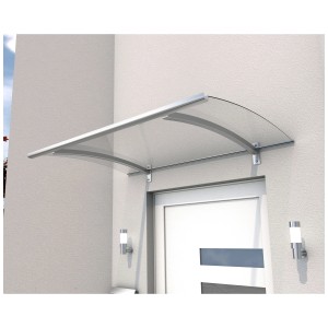 Moderna tettoia Gutta PT/LD in acciaio inox e vetro acrilico, 150x90 cm, protegge l'ingresso.