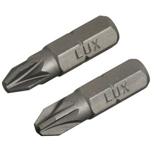 Due inserti LUX Standard Bit Classic PZ2 in acciaio robusto per avvitatura.