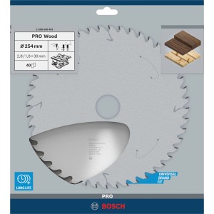 Lama per sega circolare Bosch Optiline Wood, diametro 254 mm, per tagli precisi nel legno.