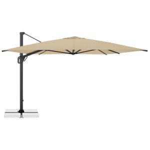 Rechteckiger Doppler Ampelschirm Life in Sandfarbe, 300x400 cm, mit anthrazitfarbenem Gestell und Standkreuz.