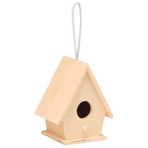 Casettina per uccelli Glorex in legno non trattato con foro e gancio.