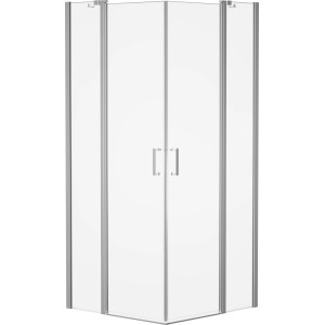 Cabine de douche d'angle baliv DUK-90.50E, 90x90 cm, chrome, sans cadre avec portes battantes.