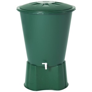 Barile per acqua piovana rotondo Garantia verde da 210 l con coperchio e rubinetto. Classico barile rotondo per la raccolta dell'acqua piovana.