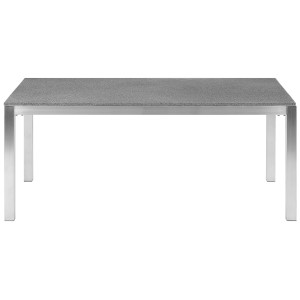 Tavolo da giardino Beliani Grosseto con piano in granito grigio e struttura in acciaio inox.