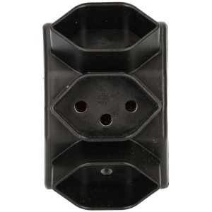 Schwarzer Max Hauri Abzweigstecker mit 3 T13 Steckdosen.