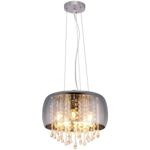 Lampada a sospensione cromata Globo Kalla con cristalli di vetro, Ø 35cm, altezza 120cm.