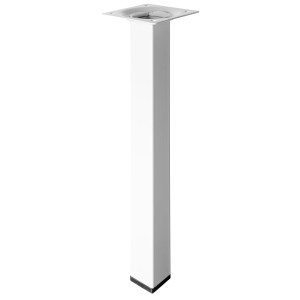 Gamba per tavolo Hettich bianca, quadrata, 25x25x250 mm, con piastra di montaggio.
