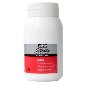 Pébéo Studio Acrylics Gesso Weiss, 1000ml, für Künstlerbedarf, opake Grundierung im weißen Kunststoffbehälter.