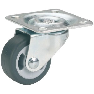 Doerner + Helmer Möbel-Lenkrolle mit grauem TPE-Rad, verzinktem Gehäuse und Anschraubplatte.