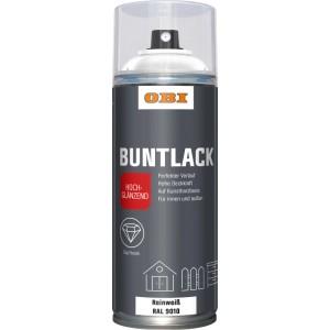 Spray smalto OBI bianco puro RAL 9010 lucido, bomboletta da 400ml. Uso universale per interni ed esterni.