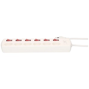 Bloc multiprise blanc avec 6 interrupteurs type 13 pour usage intérieur.