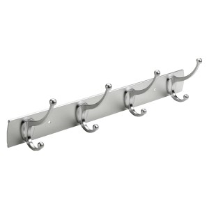 Appendiabiti Hettich con 4 ganci, finitura cromata opaca, per montaggio a parete.