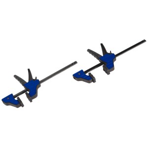 Serre-joint à vis en fonte malléable LUX 400x80 mm Comfort, outil de serrage avec poignée bleue et rail galvanisé.