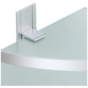 Étagère d'angle de douche MSV Riley en aluminium et verre, détail.