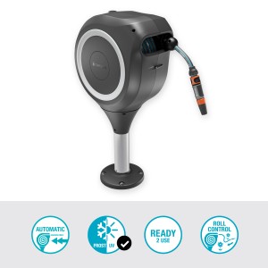 Gardena Avvolgitubo da terrazza RollUp M con tubo da 20 m, riavvolgimento automatico.