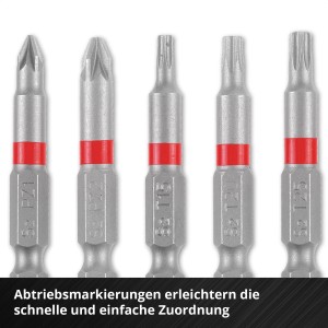 Jeu de 10 embouts Einhell, détails des embouts avec profils PH, PZ, TX et HEX.