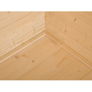 Plancher en bois pour abri de jardin OBI Kompakt C, planches naturelles avec rainure et languette.